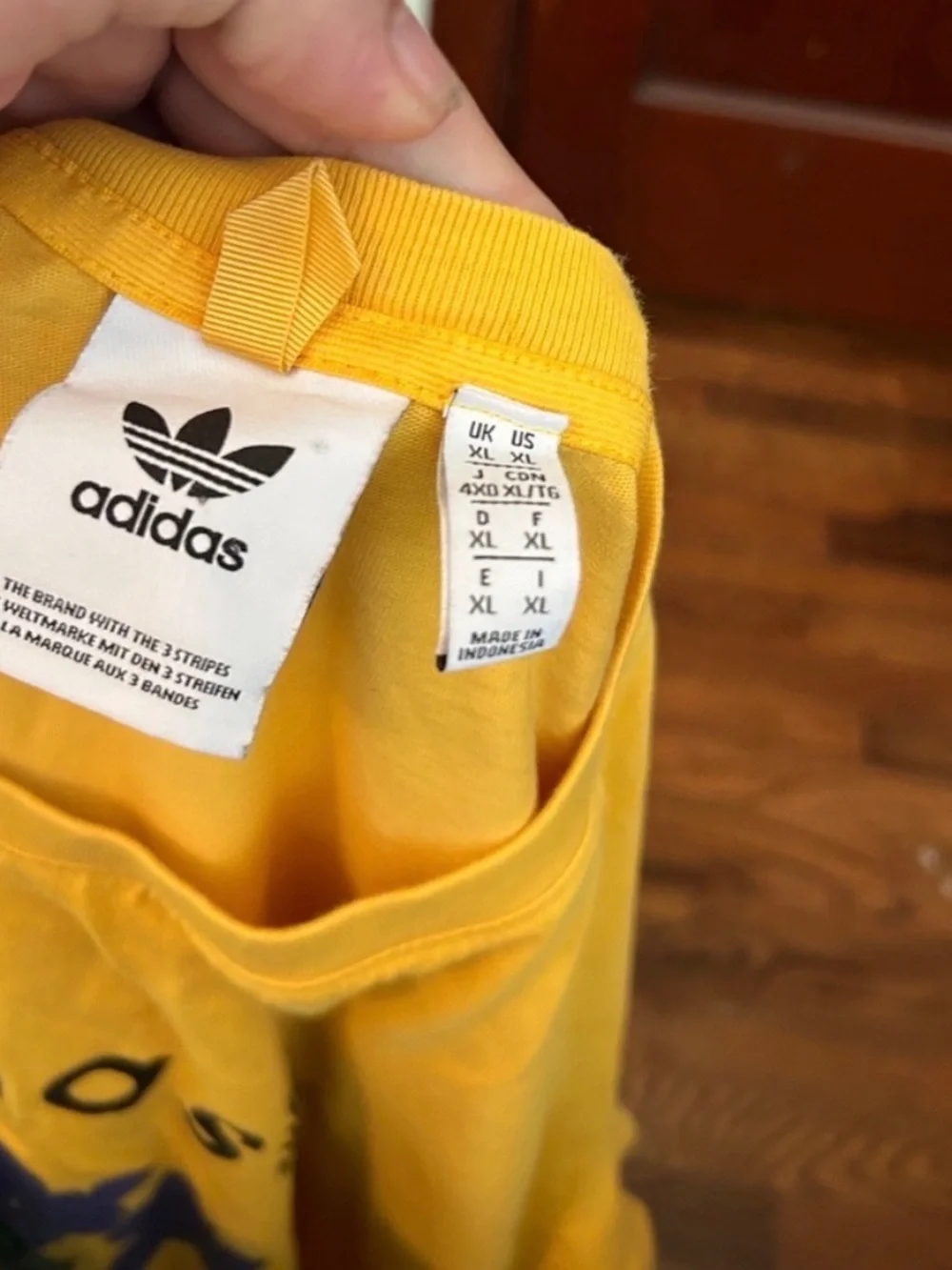 adidas Yellow Tee with Blue Floral Adventure Graphic
